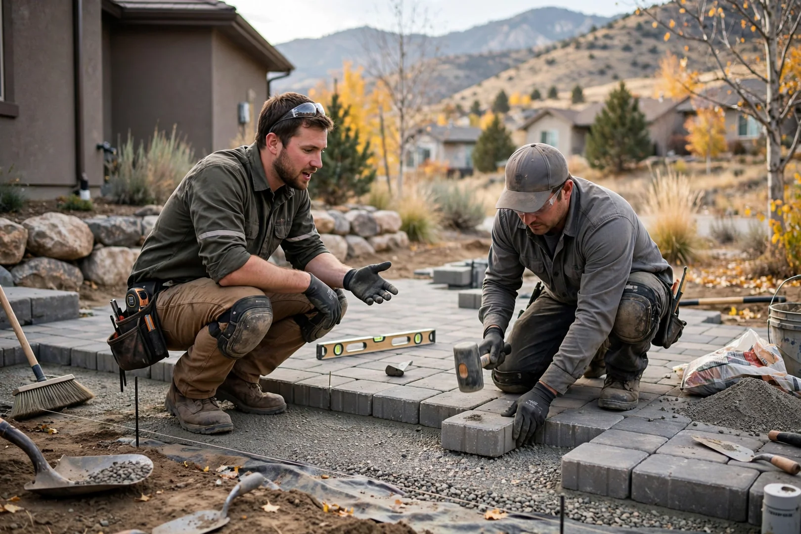 Herringbone paver driveway installed at a suburban home in Herriman