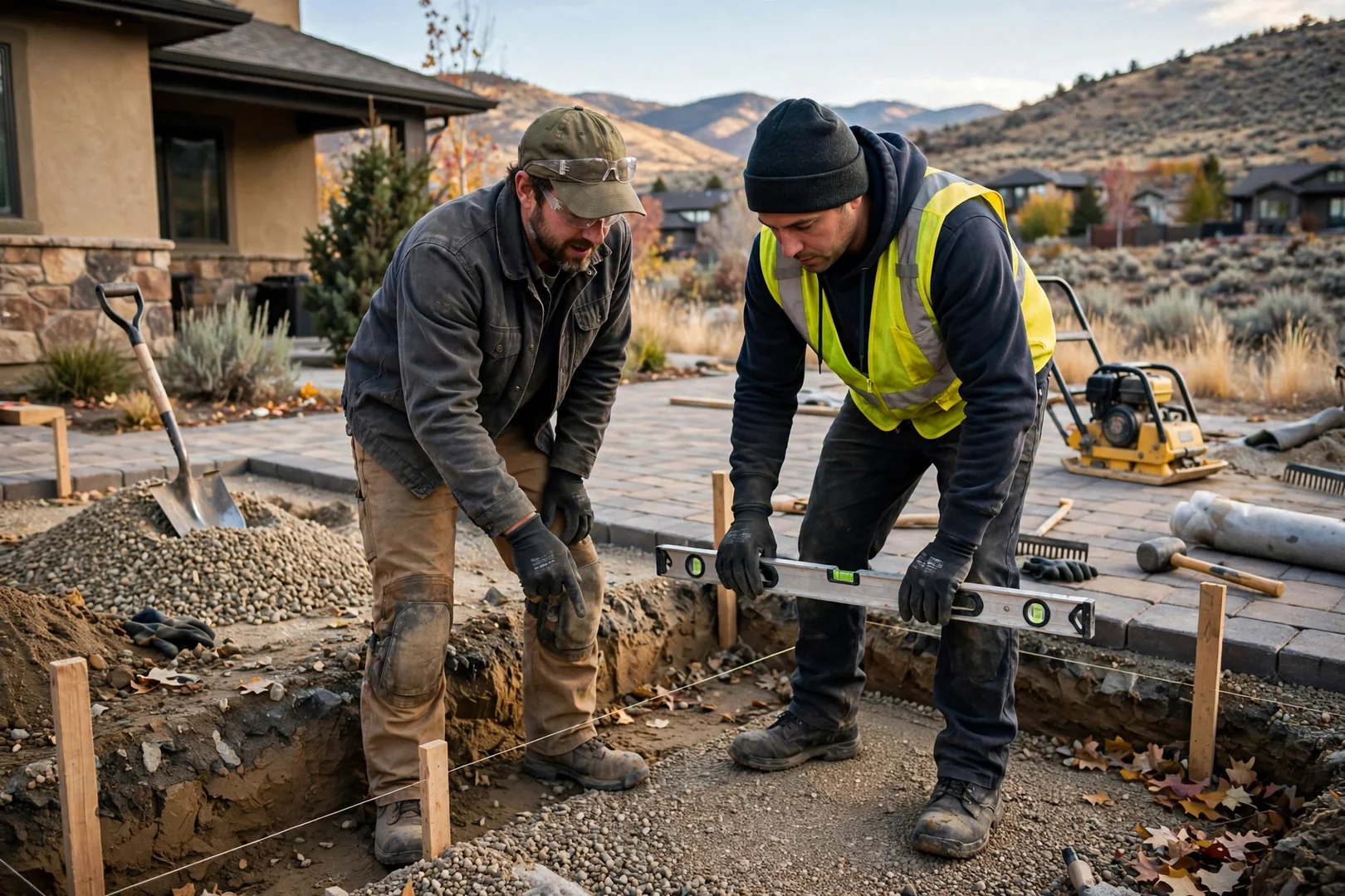 Uneven paver driveway with sunken sections and shifted joints after winter freeze-thaw cycles in Herriman