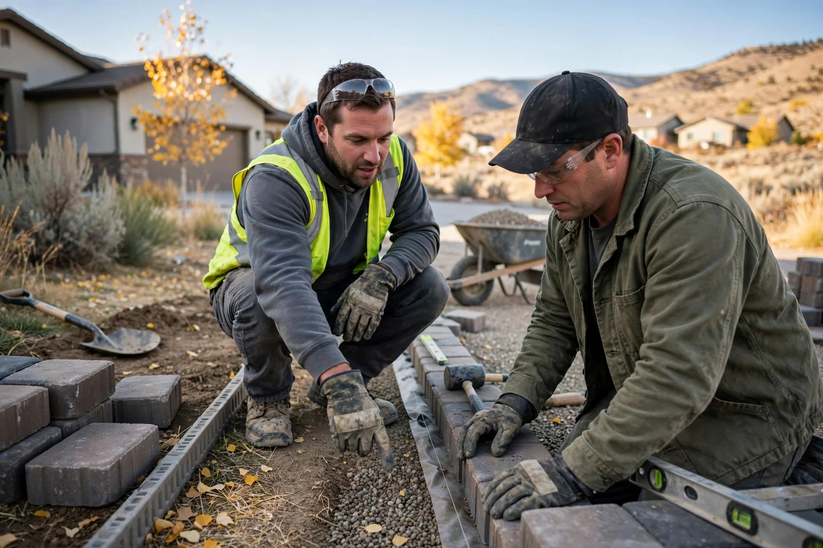 Finished paver patio with seat wall in a Herriman backyard